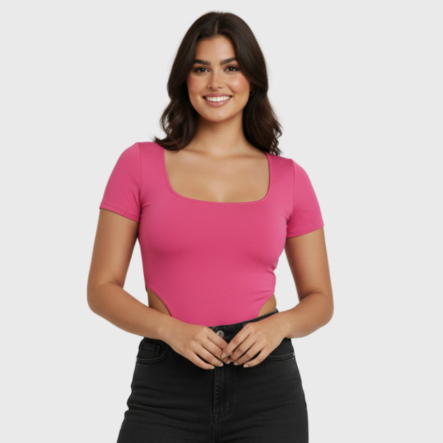 Bori Body Feminino Manga Curta Sem Bojo Cavado Lateral Costas NuaTendencia