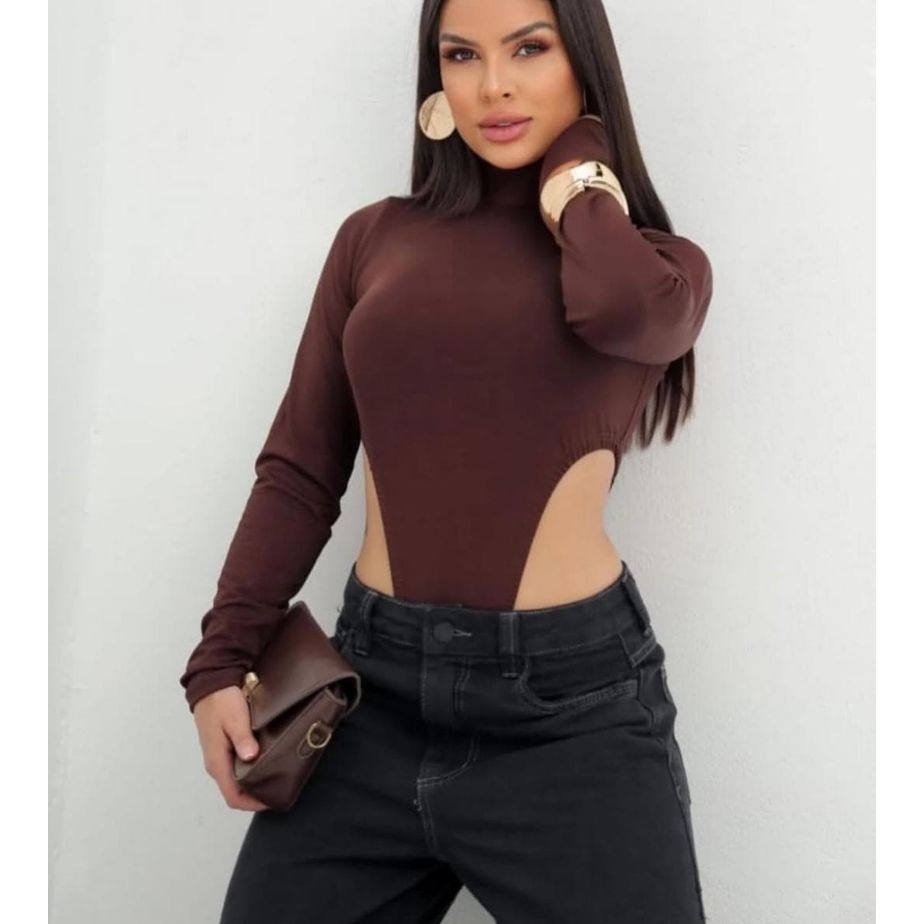 BODY BODI BORI BORY CAVADO ABERTURAS LATERAIS ELEGANTE MODA 2025 MANGA LONGA OMBRO A OMBRO