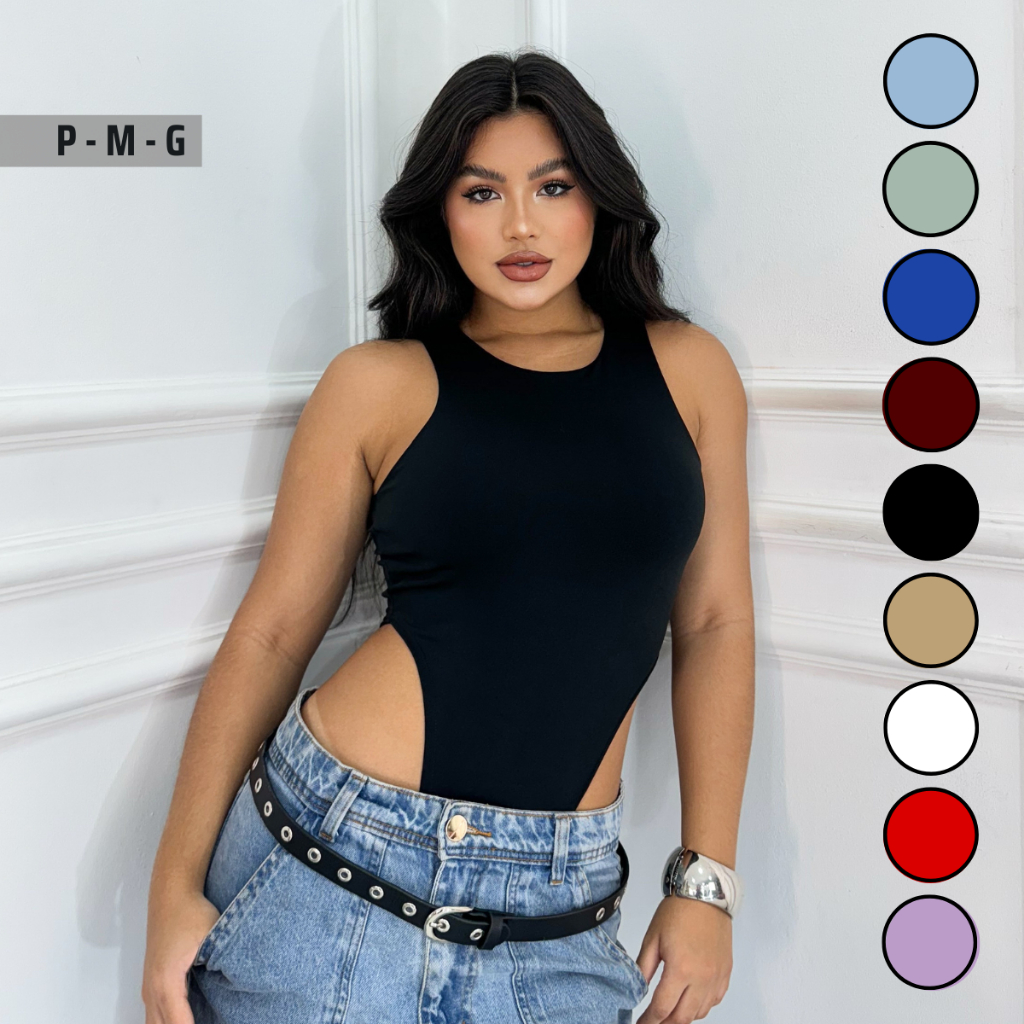 Body Cavadão Collant Feminino Regata Bory Cavado Nas Laterais Moda Verão Suplex Bori Estilo Gringa Asa Delta Bodi Balada