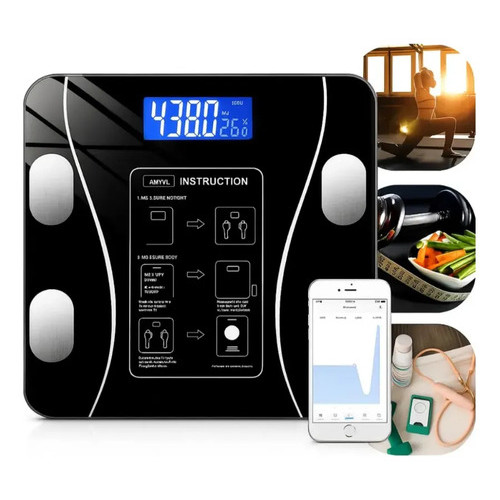 Balança De Bioimpedância Corporal Digital Com Bluetooth 180k Preto
