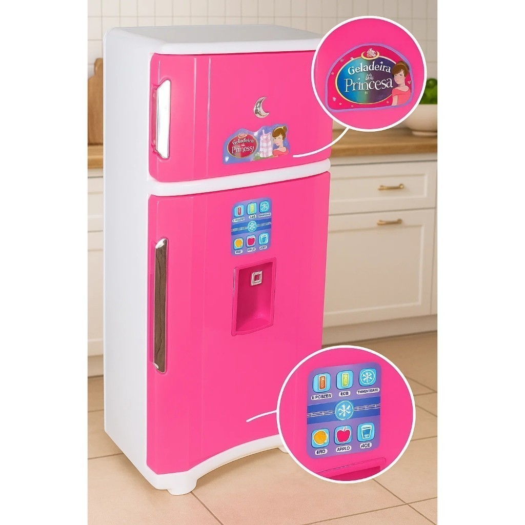Geladeira Infantil Duplex Rosa Brinquedo Interativo Simulação Cozinha Acessórios Achadinhos