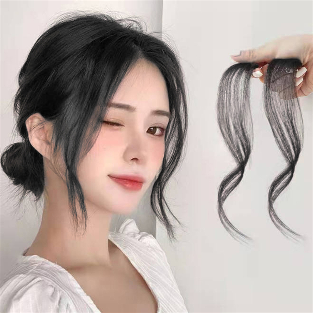 1 par/conjunto de presilhas de cabelo com franjas laterais de simulação para meninas doces e fofas, extensão de cabelo