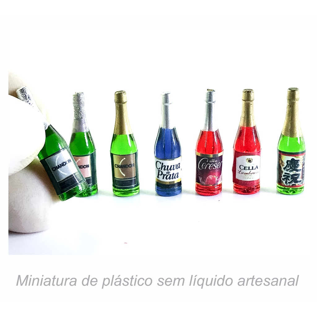 Kit Miniatura de Champagne Saque Espumante Lambrusco simulação 07 unidades  comida miniatura art