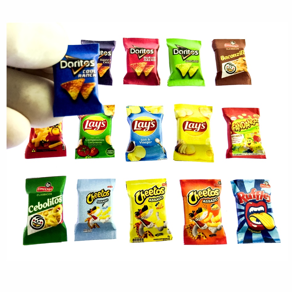 Kit Miniatura coleção alimento salgadinho KitP20 15 Peças - Produto simulação Não contém alimento