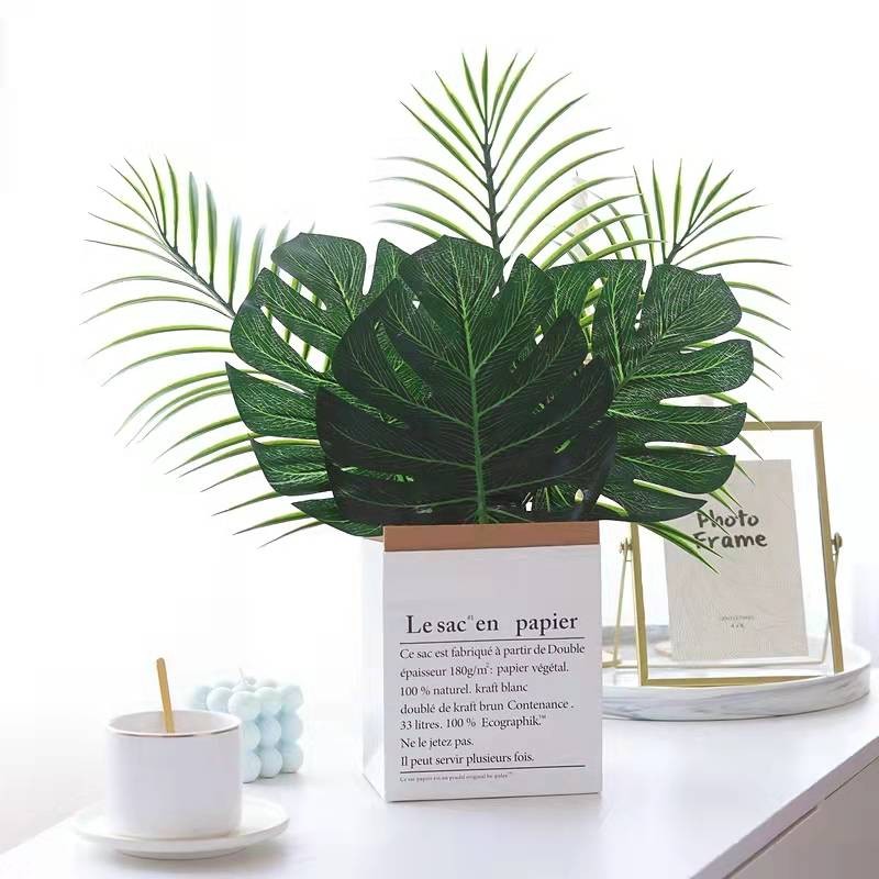 6 Unidades De Folha Verde Artificial Para Decoração De Casa , De Simulação De Alta Qualidade , Promoção Reutilizável
