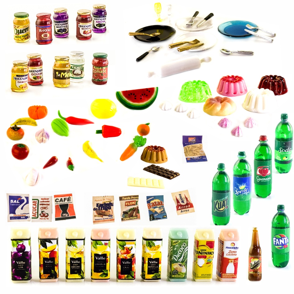 Kit miniaturas comidas e bebidas simulação - Muitas peças