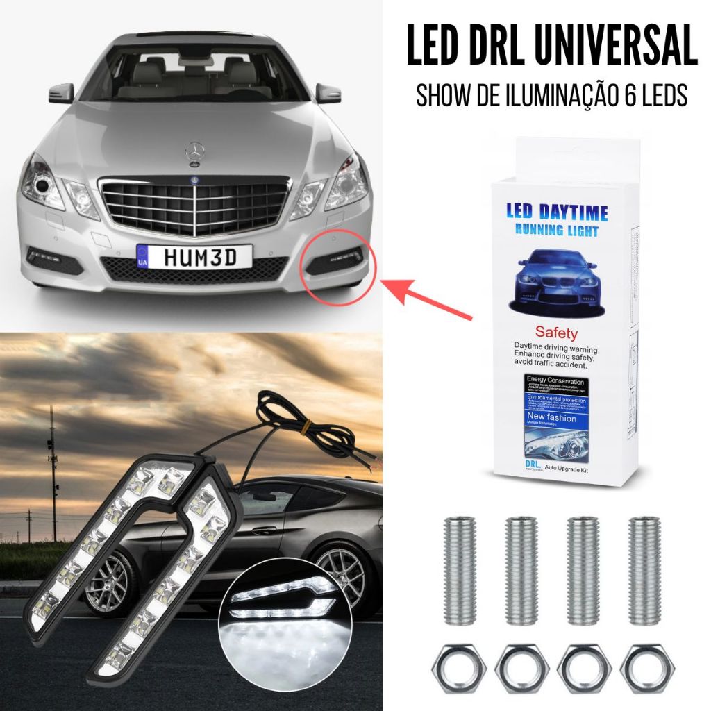 Barra LED DRL Universal Auxiliar Nevoeiro 6000k Circulação Diurna