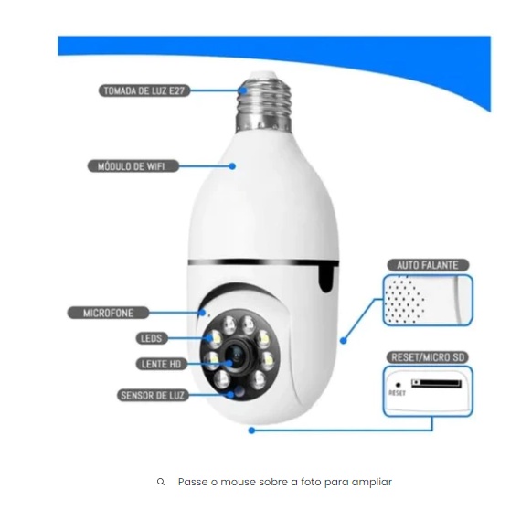 Câmera Segurança Rotativa 360 Full HD 1080P Wi-Fi Inteligente APP Yoosee