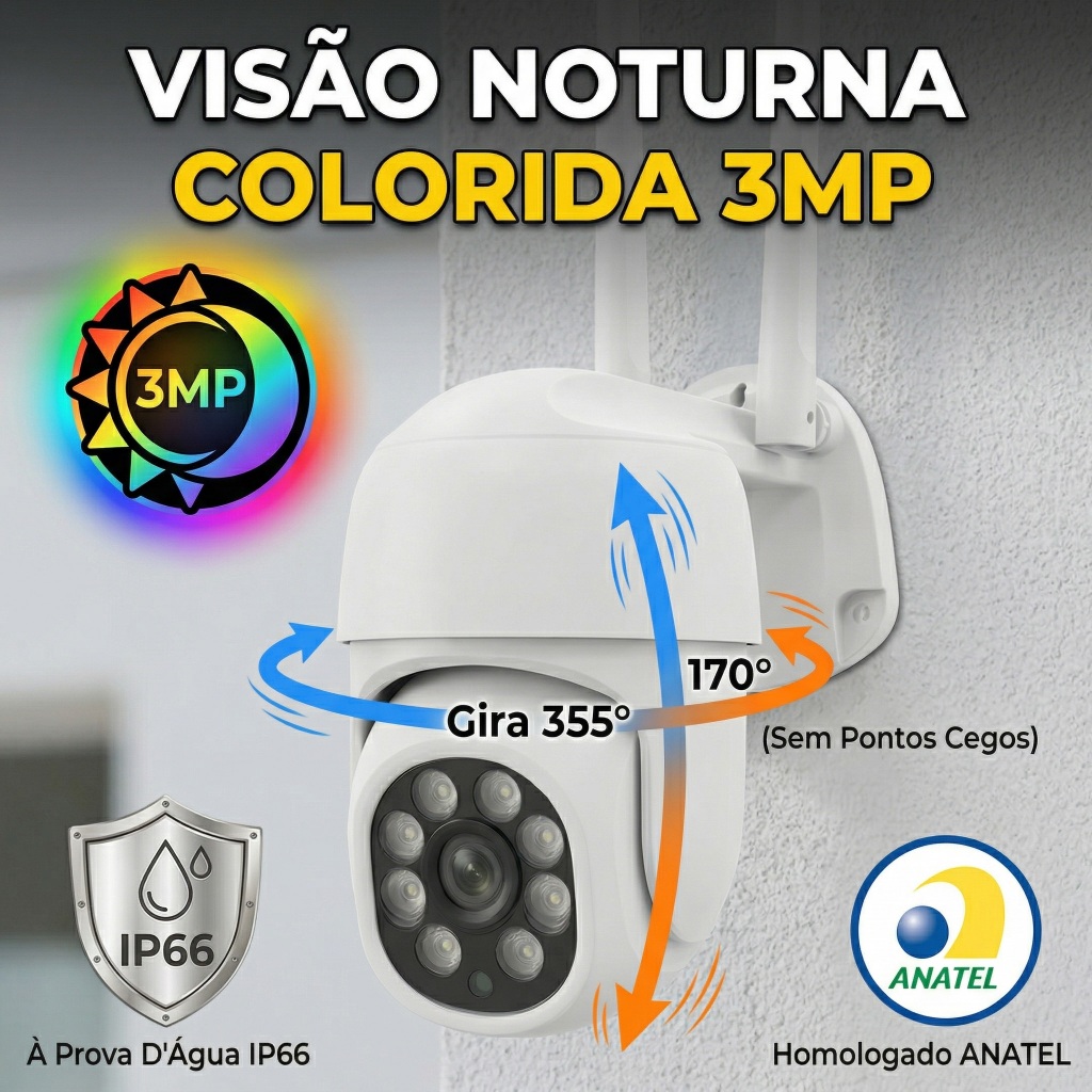 Câmera Ip Wifi Mini Speed Dome 3mp Full Color Externa Ip66 Rotativa Homologada Anatel Yoosee