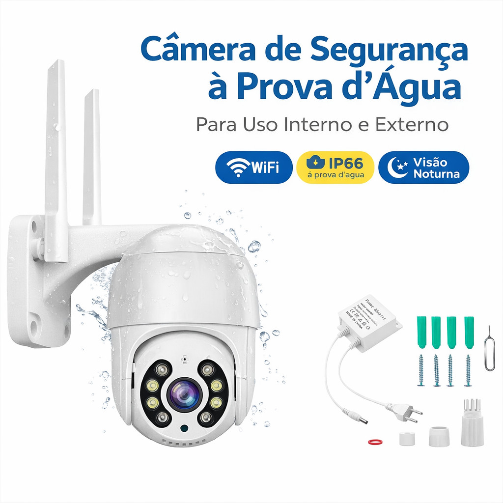 Câmera Segurança WiFi 1080P 360° Rotativa IP66 Yoosee Visão Noturna Alarme Monitoramento