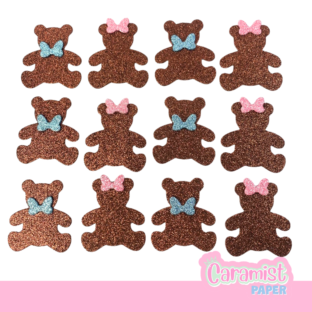 Aplique Ursinho EVA com Glitter | Urso e Ursa | Lembrancinhas e Personalizados para caixinhas, tampas, enfeite e mais