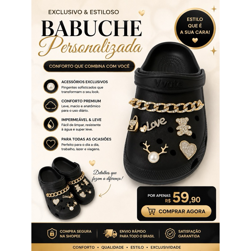 Babuche Personalizada Feminina com Jóias | EVA Leve e Confortável