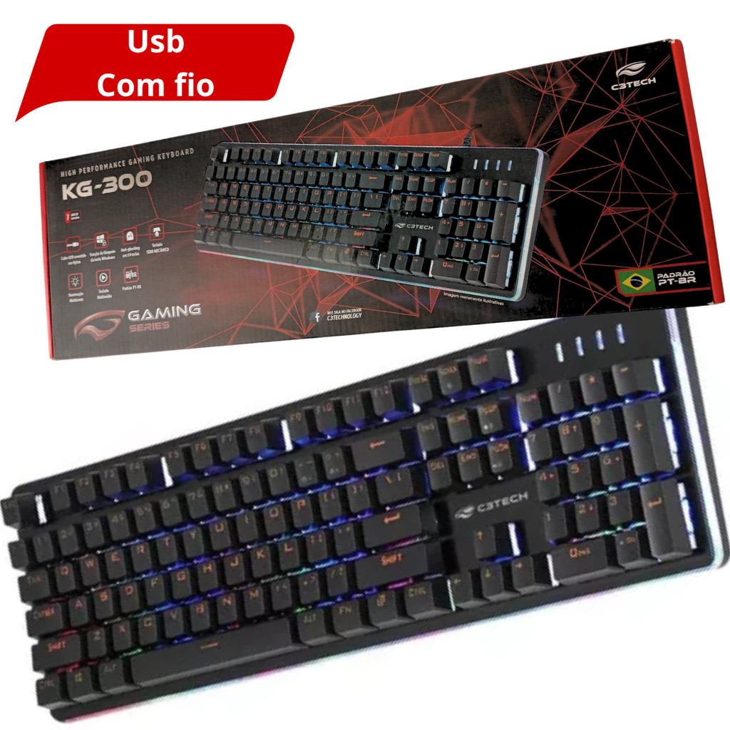 Teclado Gamer Semi-mecânico C3tech Kg-300 Cor de teclado Preto Idioma Português Brasil