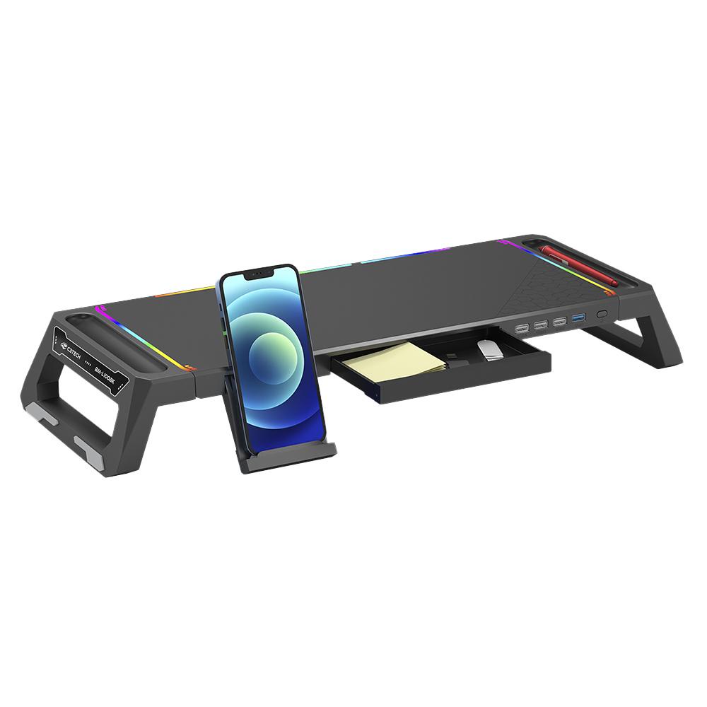 Base Para Monitor Gamer C3Tech BM-L100BK RGB Hub USB e Gaveta