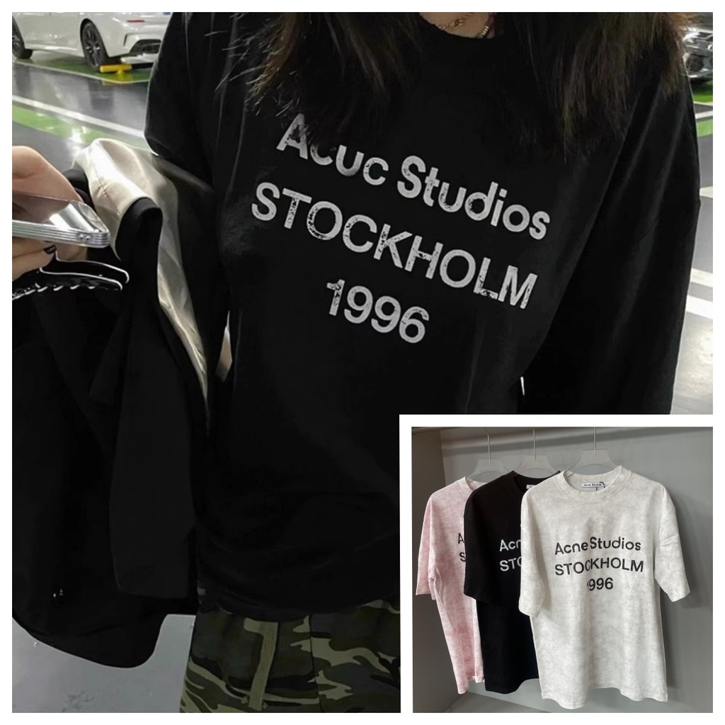 Acne Studios   Estilo Clássico Manga Curta 1996 Carta Impressão Batik Retro Top unissex Camiseta