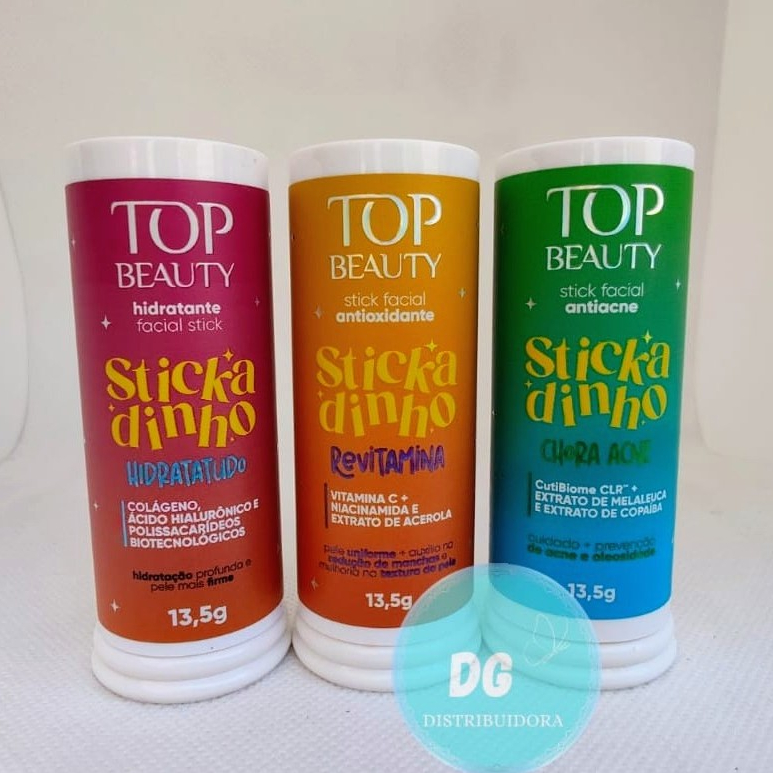 Kit Completo com 3 Stickadinhos - Hidratatudo + Chora Acne + Revitamina  Stick Facial Top Beauty