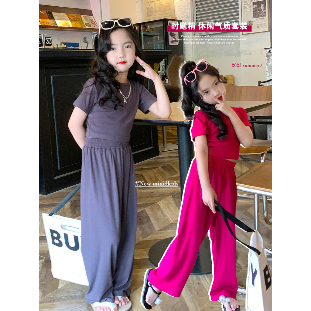 Mini Dan roupas para meninas Modal terno de manga curta verão novo estilo médio grande crianças estilo influenciador mod