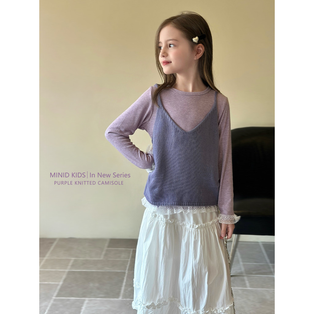 Mini Dan roupas infantis meninas colete de malha 2026 primavera outono novo estilo versão coreana médio grande crianças