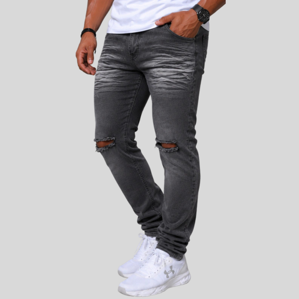Calça Jeans Preta Masculina Slim do Estilo Jogador Premium Rasgada - Lions Jeans