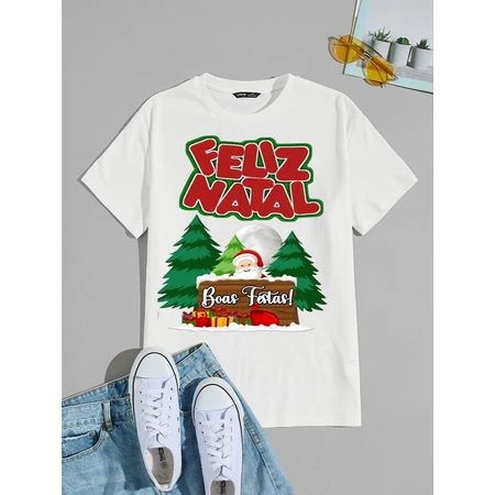 Camisa Camiseta Feliz Natal Unissex 100% Algodão Premium Festas Fim de ano Natalina 2025