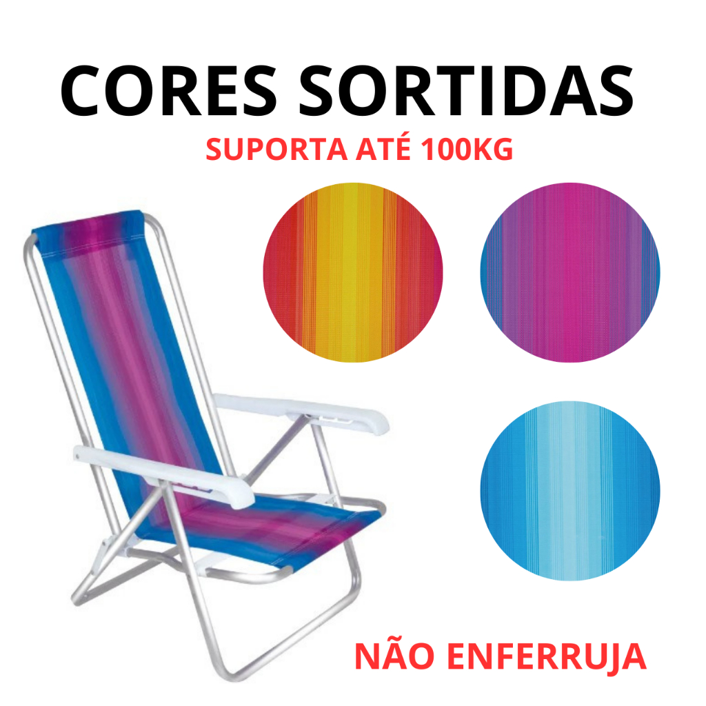 CADEIRA DE PRAIA RECLINÁVEL ALUMÍNIO 4 POSIÇÕES ALTA SUPER RESISTENTE E LEVE MOR