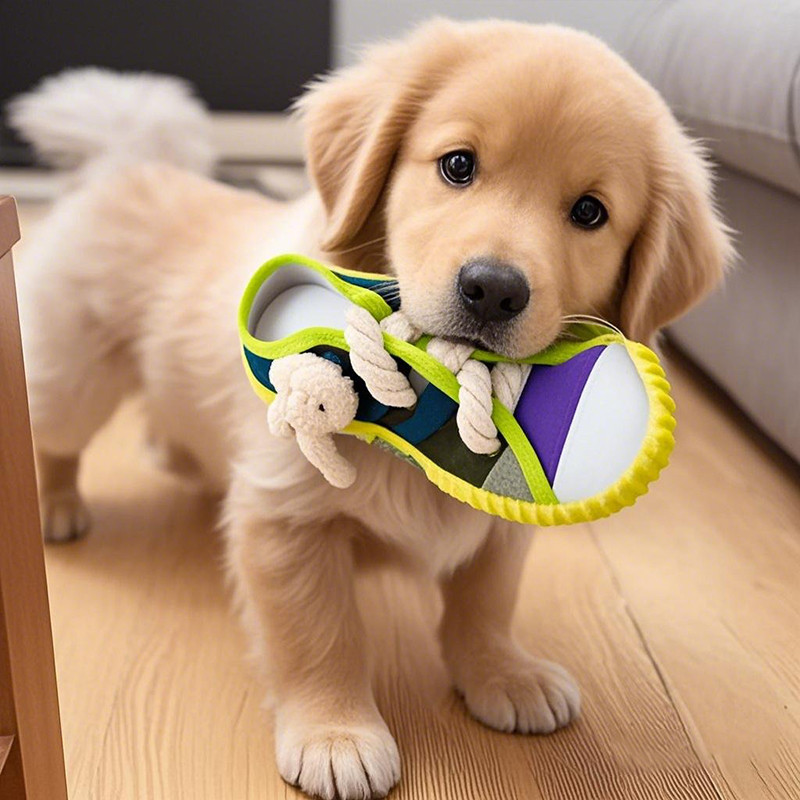 Cão sapatos de lona brinquedo voz auto-feliz alívio do tédio ferramenta útil Molar resistente à mordida Teddy pouco Gold