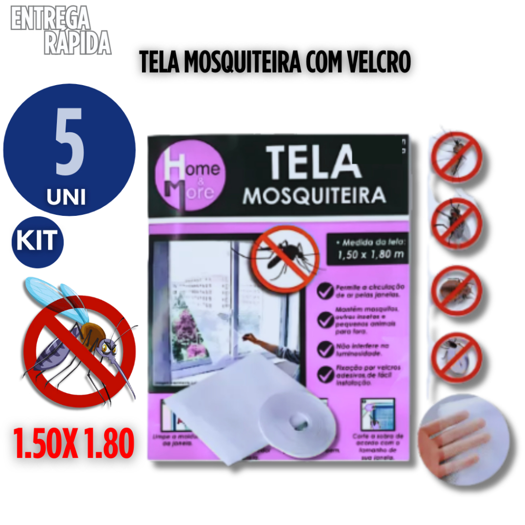 Conjunto 5 Telas Mosquiteiro 1.50x1.80cm Velcro Adesivo Anti Inseto Qualidade Garantida