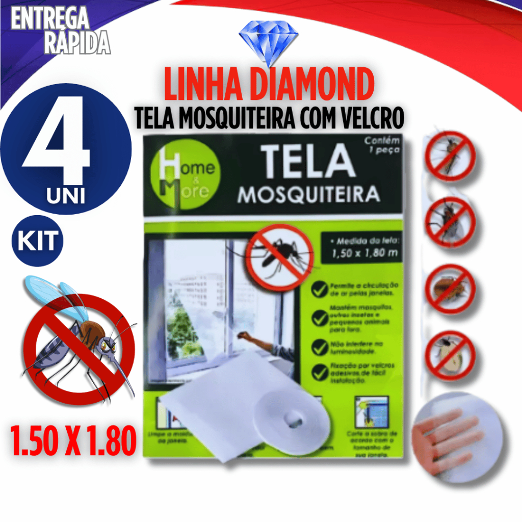Jogo 4  Telas Mosquiteiro 150x180cm Velcro Adesivo Anti Inseto Qualidade Garantida