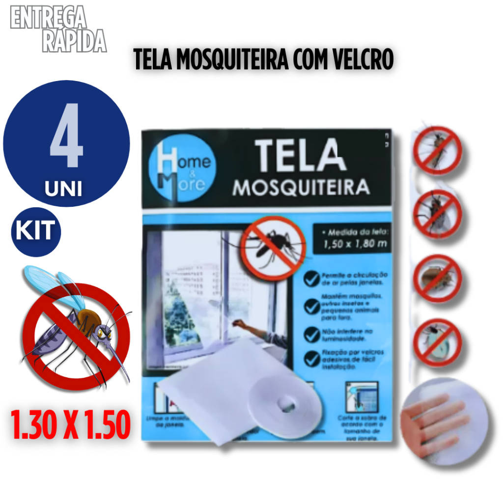 TELA ANTI MOSQUITO PERNILONGO 1,50 CM X 1,80 CM COM VELCRO PROTEÇAO  PARA JANELAS