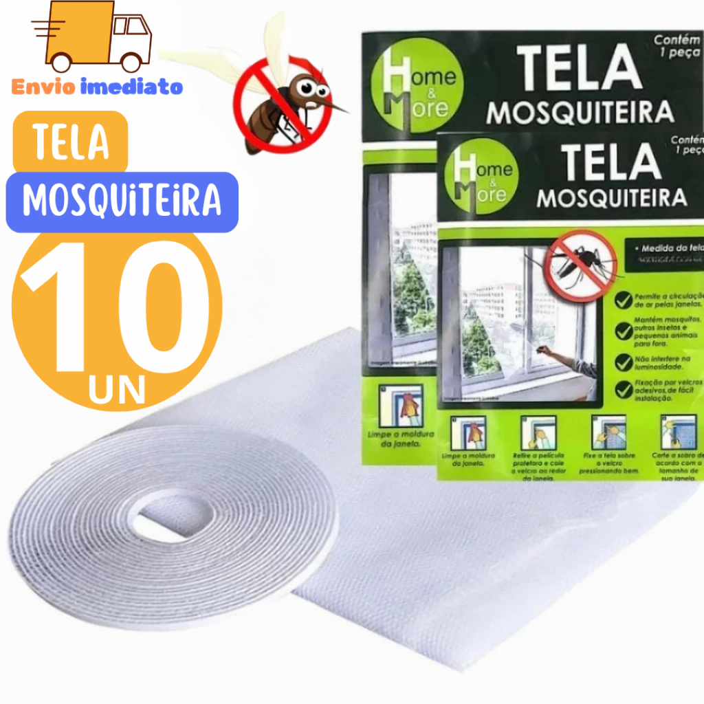 10 Telas Mosqueteira Ajustável com Autocolante Anti Insetos Moscas Pernilongo Escorpião Lagartixa Barata Mosquito Dengue