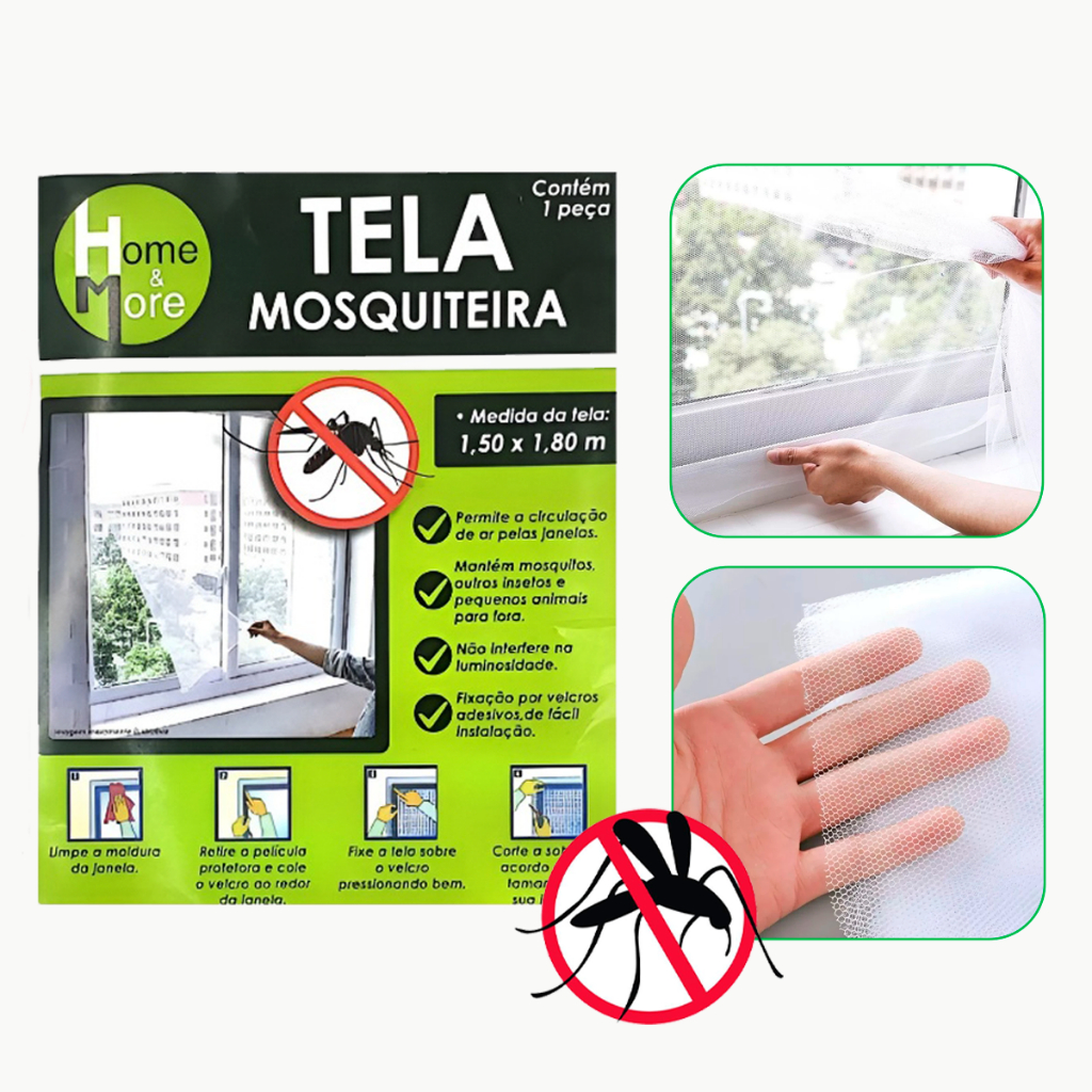 Tela Mosquiteiro Anti Inseto Janela Velcro Colante Tamanhos 150x180cm e 150x130cm