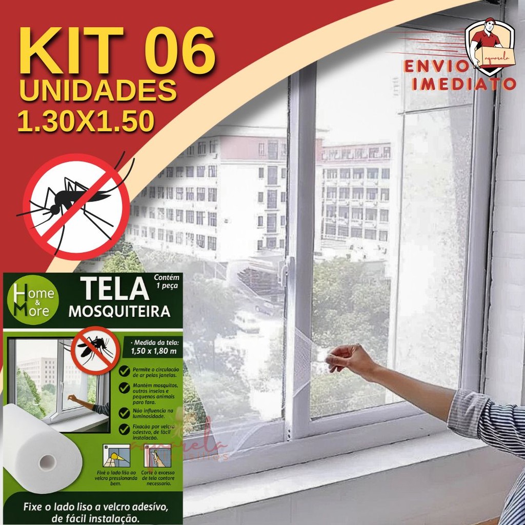 Kit 6 Tela Proteção Mosquiteira Janela Ajustável Basculante Velcro Contra Mosquito Pernilongo Dengue Anti Inseto