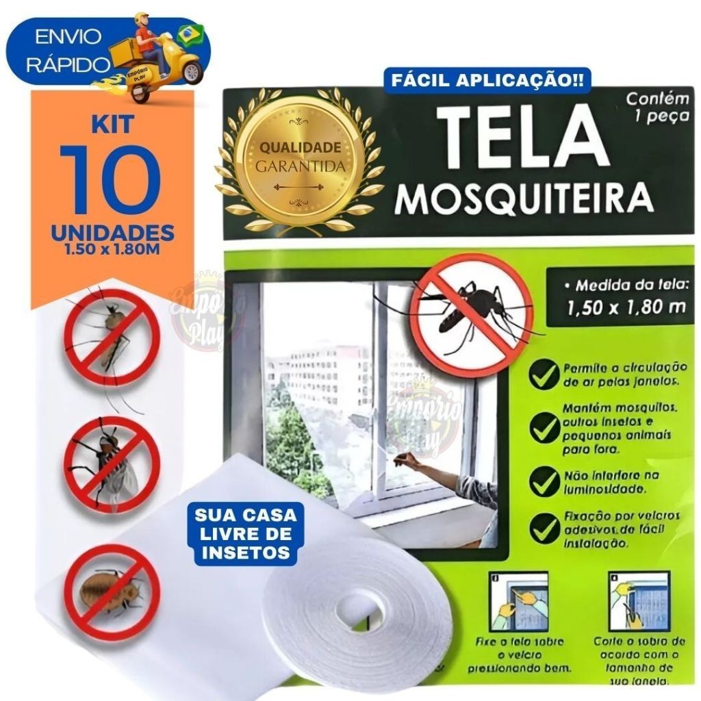 Kit 10 Tela Mosquiteiro Anti-inseto Mosquito Janela Com Autocolante Grande 1.80x1.50
