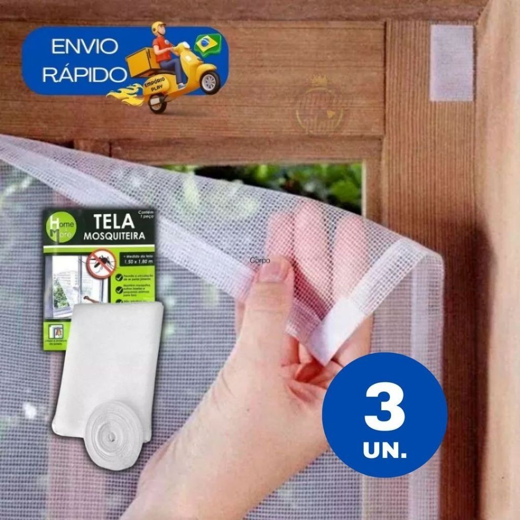 Kit 3 Tela Proteção Mosquiteira Janela Ajustável Basculante Velcro Contra Mosquito Pernilongo Dengue Anti Inseto