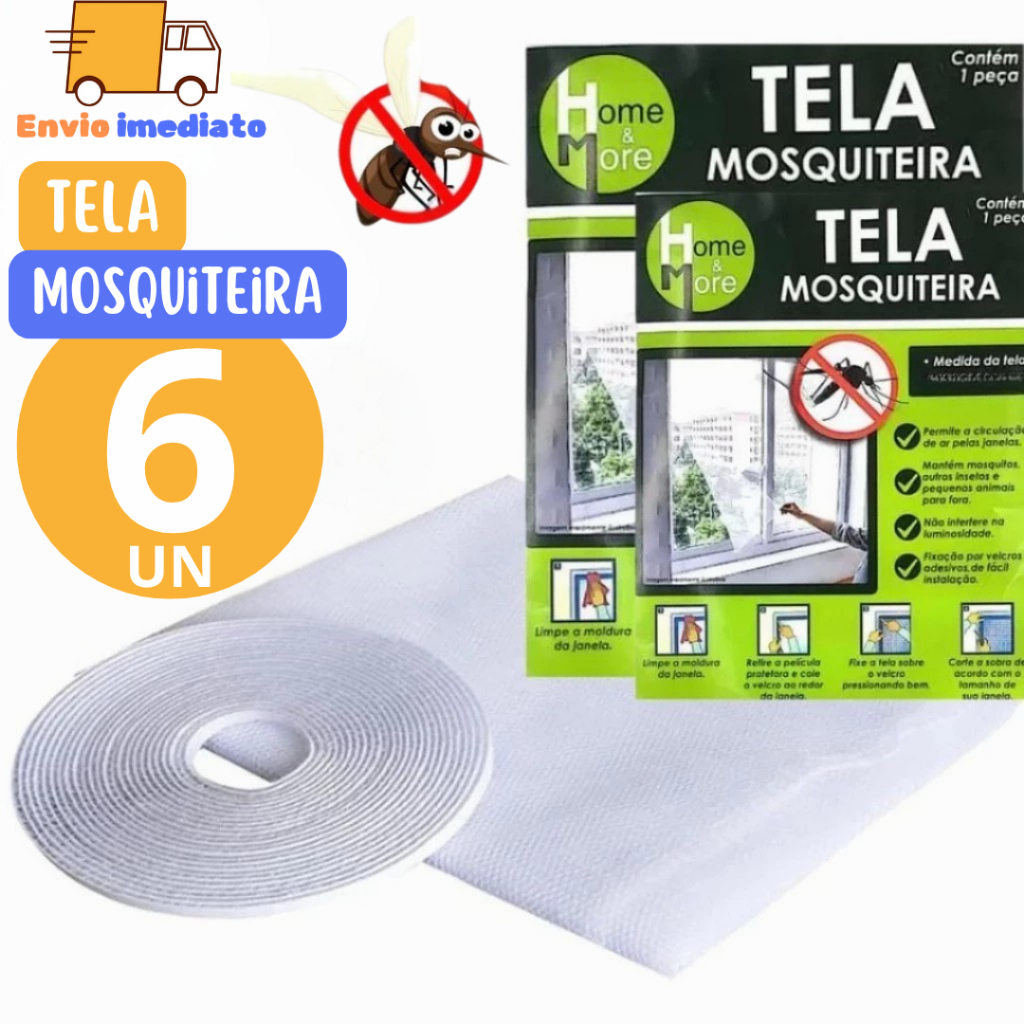 6 Telas Mosqueteira Ajustável de 130x150com Autocolante Anti Insetos Moscas Pernilongo Escorpião Lagartixa Barata Dengue