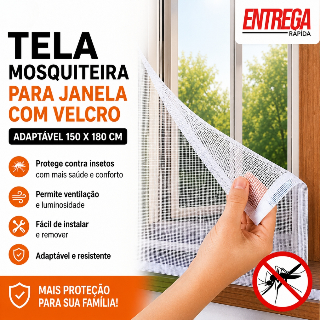Tela Mosquiteira Janela 150x180cm Com Velcro Ajustável Anti Insetos Mosquitos Fácil Instalação Proteção Residencial