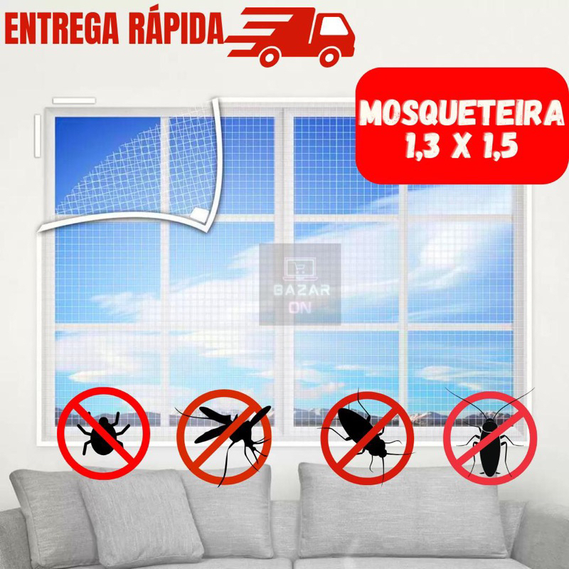 Tela Mosqueteiro/Mosqueteira 130x150 Para Janelas Anti Pernilongo Insetos Mosquito Barata