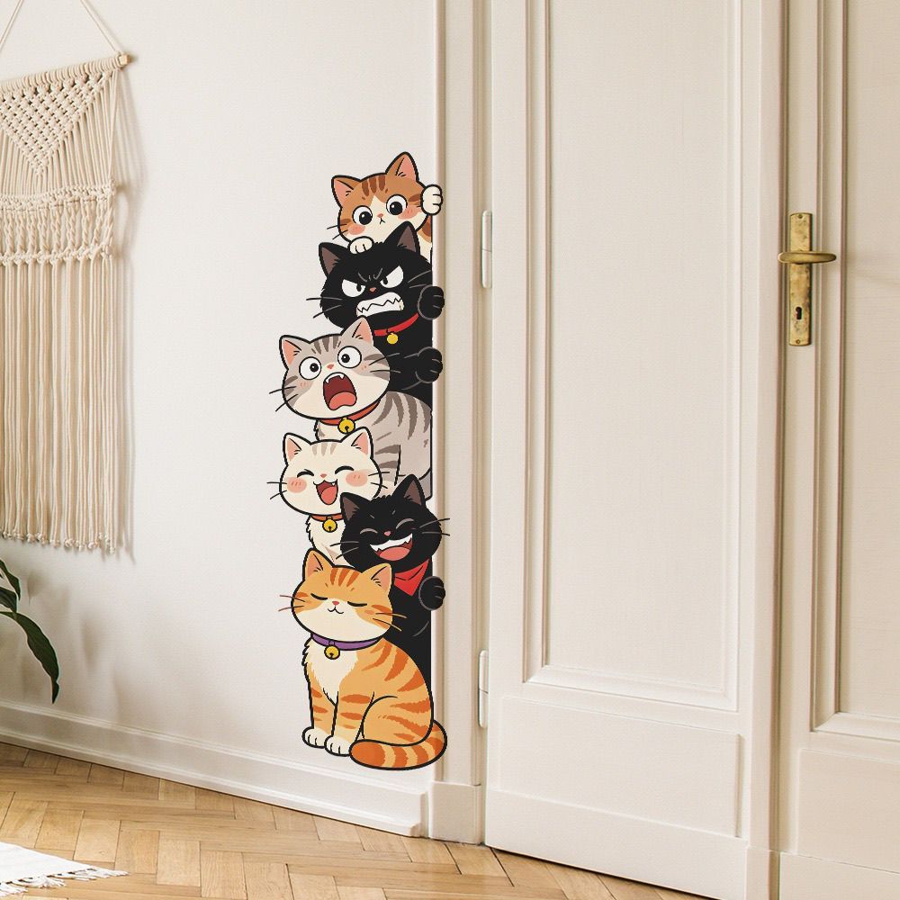 Bonito Engraçado Dos Desenhos Animados Animal Empilhamento Adorável Gato Quarto Estudo Porta Adesivos Auto-Adesivo Decal