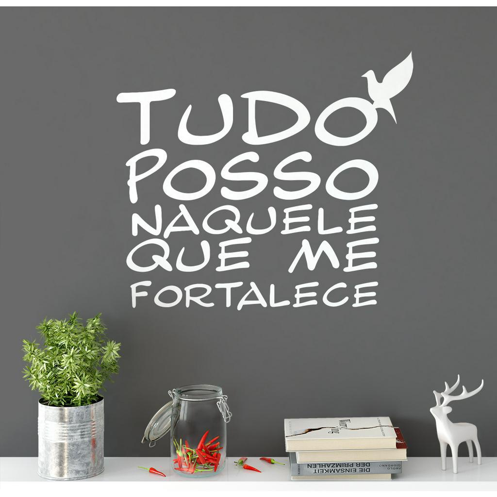 Adesivo De Parede Decorativo Decal Frase Tudo Posso - COR BRANCO