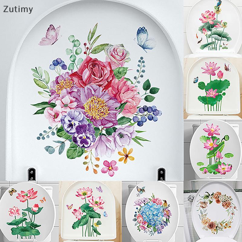 [Zutimy] WC Stiers Planta Stier De Parede Floral Para Banheiro Tampa De Vaso Sanitário Decal Mural Autoadesivo Decoração