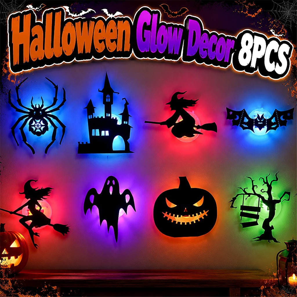 8 Pcs Halloween Glow Wall Decal Lights Adesivos PET Para Decoração De Festa Em Casa