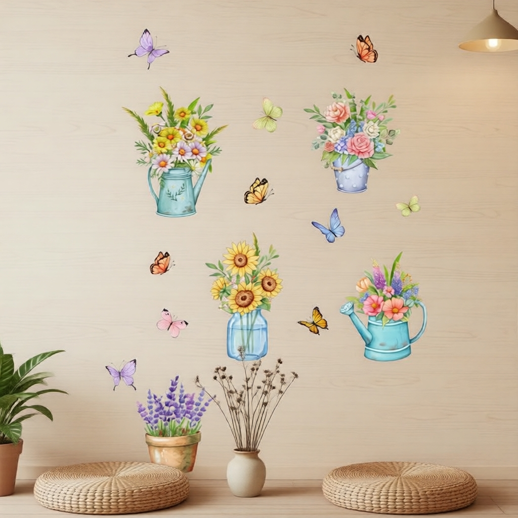 Decal de Parede Floral Aquarela 2D 30x60cm – Decoração Elegante para Sala e Quarto