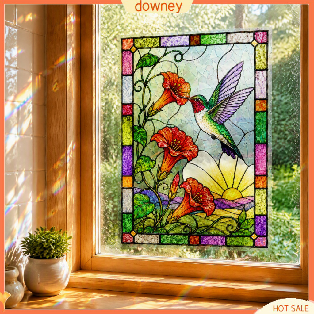 Hummingbird Flower Window Clings Removable Stained Glass Static Decals for Home Doors Sunrooms Privacy Decorative Pvc St