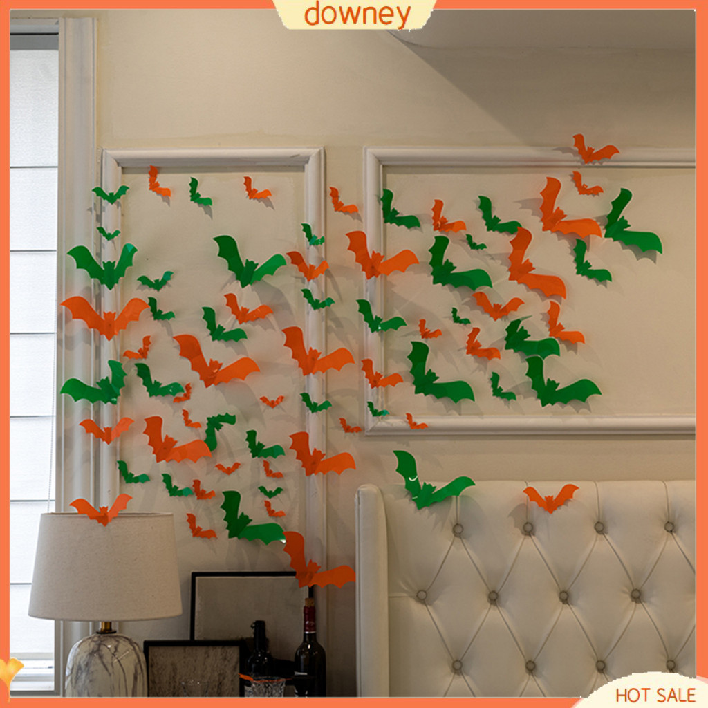 3d Halloween Bat Wall Stickers 4 Sizes 3 Colors Pvc Removable Decals for Diy Party Home Decor Perfect for Spooky Festiva
