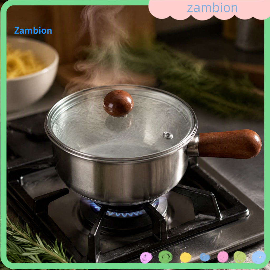 Food Grade Metal Saucepan with Lid Nonstick Milk Pot Wooden Handle Instant Noodle and Stainless Steel Non-stick for Easy