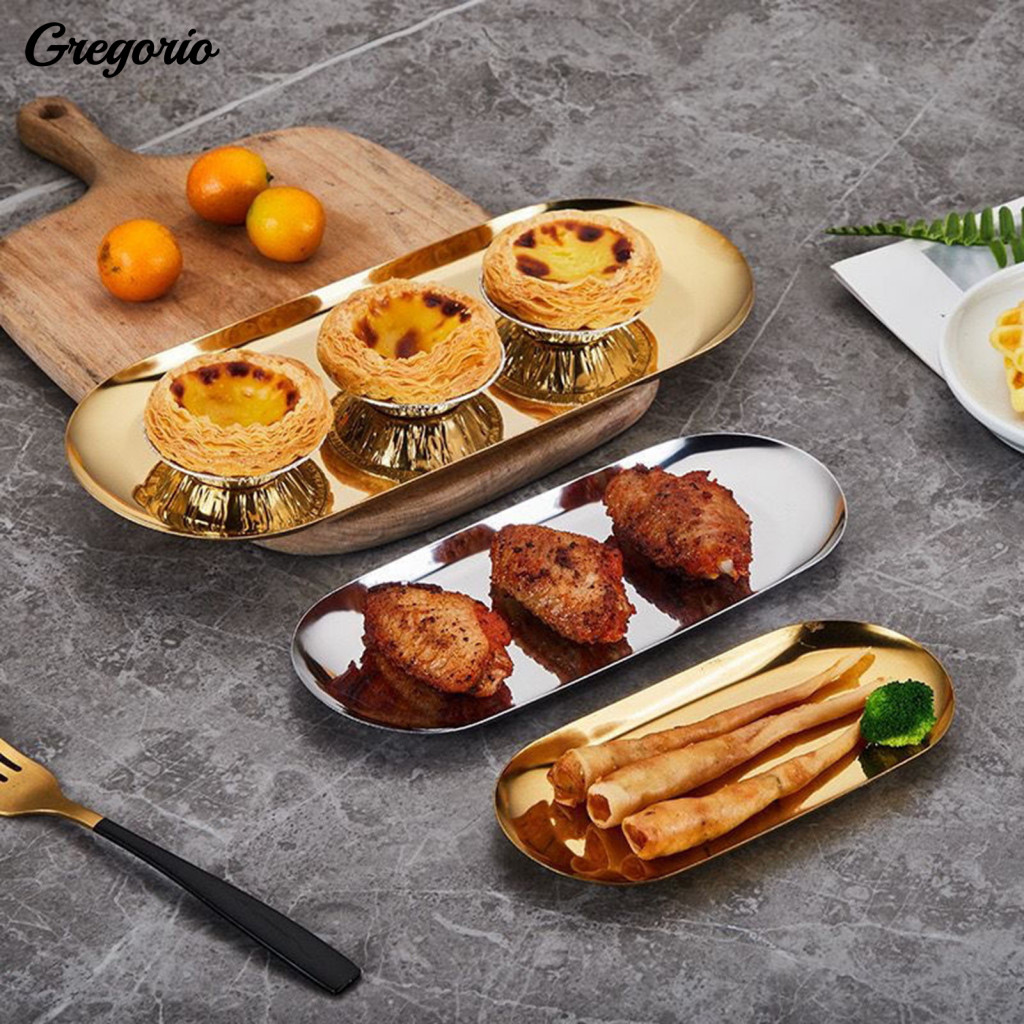Food-grade Stainless Steel Pan Baking Sheet Oval Serving Tray Food Grade Nordic Platter for Dessert Bbq Kitchen Restaura