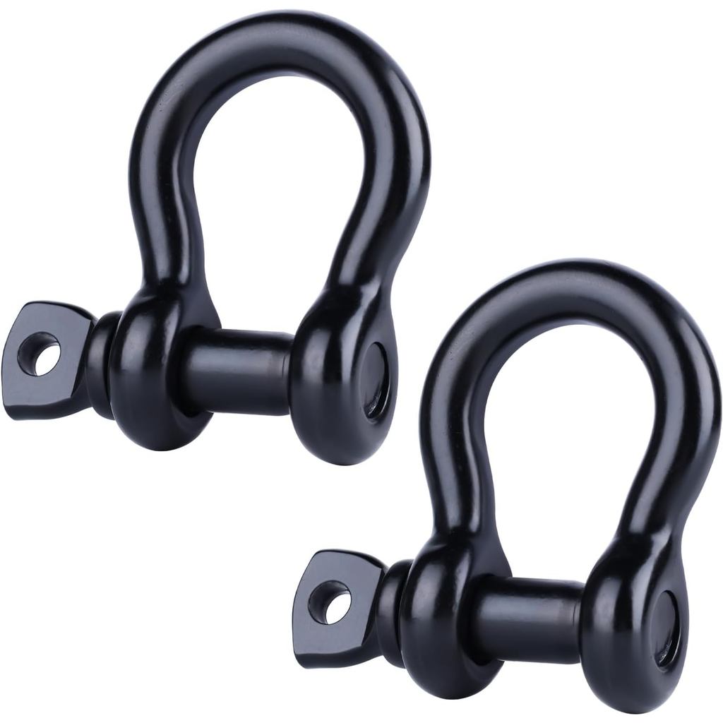 Premium Black 316 Stainless Steel D-Ring Shackles Set, Marine Grade 1/4
