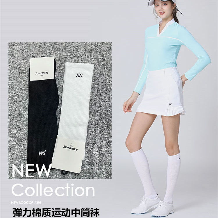 Meias femininas de golfe novo estilo estiramento moda meias femininas golfe estiramento algodão Mid-Tube meias preto bra