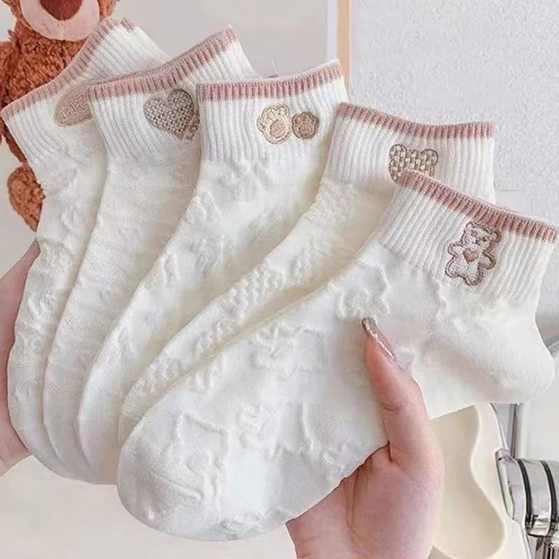 Meias femininas de algodão puro Anti-pé desodorante verão antibacteriano masculino curto All-Match bonito urso meias bra