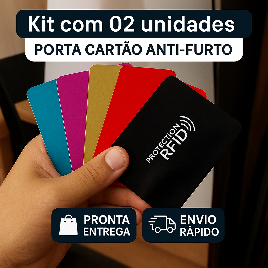 Kit 02 Porta Cartão RFID Anti-Furto - Proteção por Aproximação - Capinha Cartão de Crédito - NFC